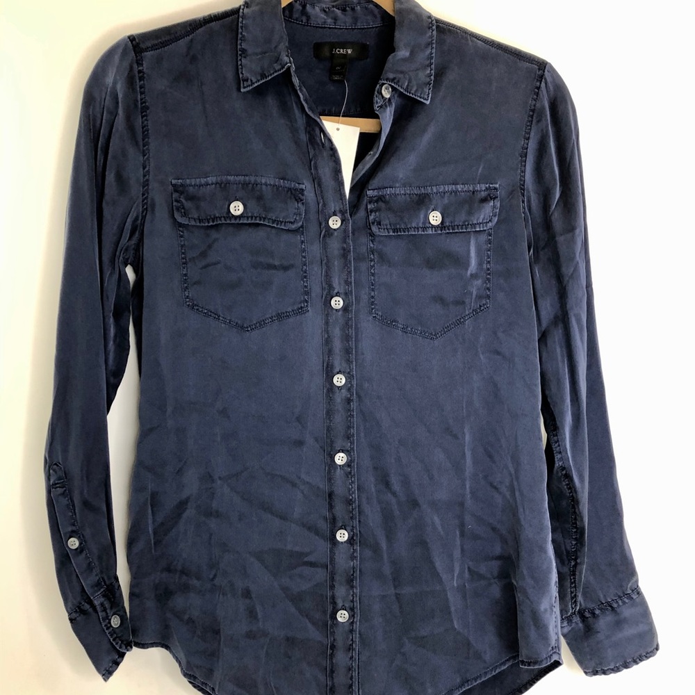 J Crew Navy Silk Button up Shirt